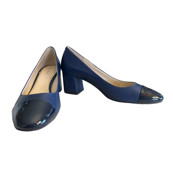 Cole Haan Navy Blue Women's Leather Patent Leather Chunky Heel Size 9B EUC - Picture 3 of 6